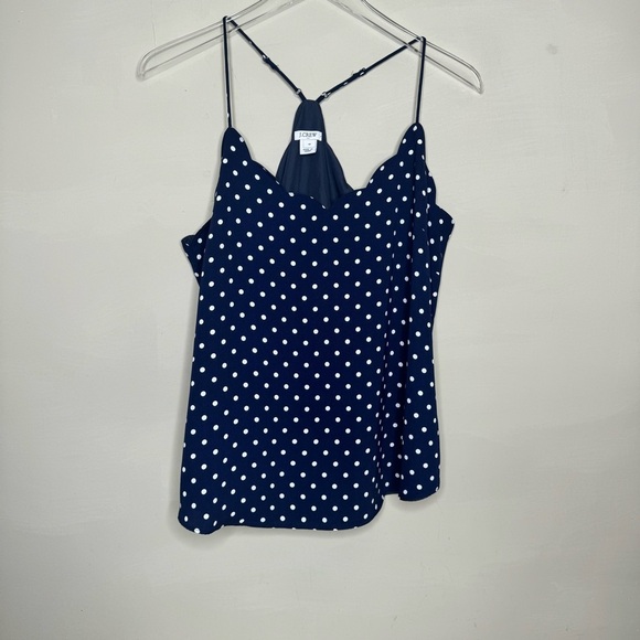 J CREW Women Soft Comfy Poly Halter Tank Top Navy White Polka Dot - Picture 1 of 8